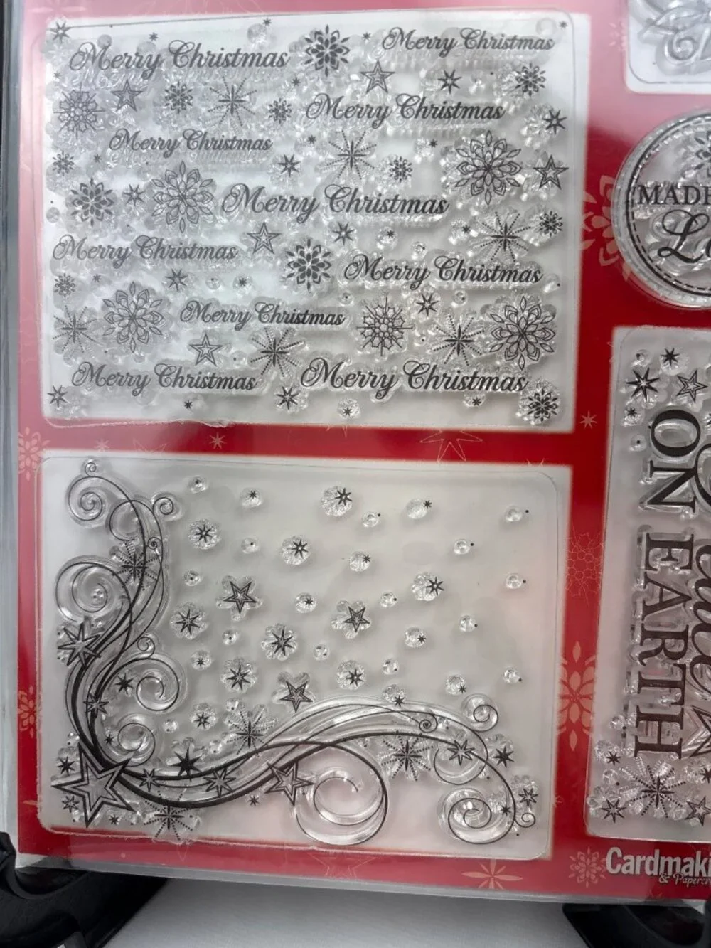 Festive Flourishes 3X Christmas Clear Cling Stamps Merry Sentiments & Patterns